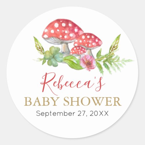 Wild Mushrooms Baby Shower Favor  Classic Round St Classic Round Sticker