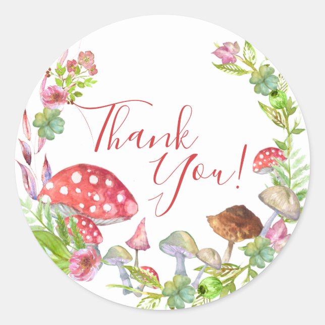 Wild Mushrooms Baby Shower Favor  Classic Round Sticker (Front)