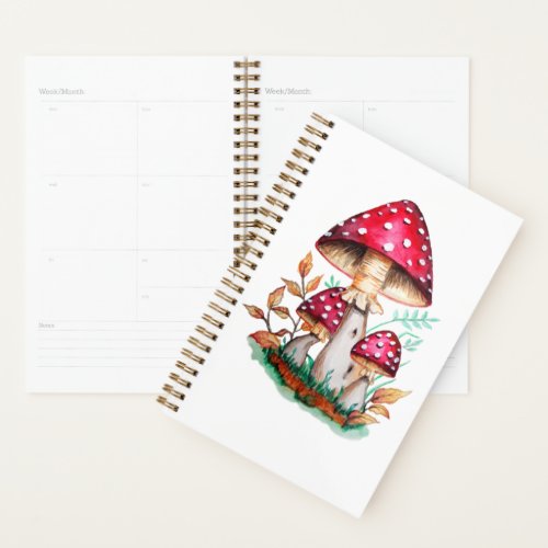 Wild Mushrooms Botanical Watercolor Painting  Planner