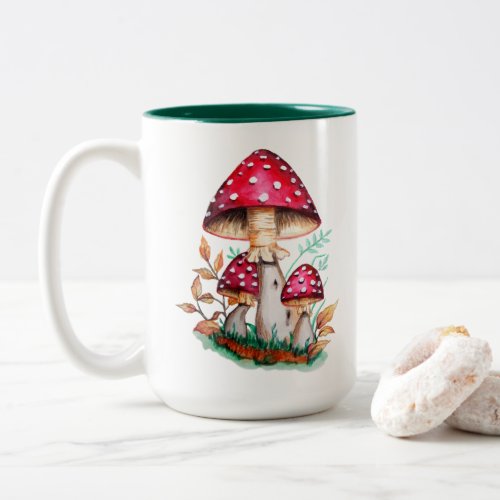 Wild Mushrooms Botanical Watercolor Painting Two_Tone Coffee Mug