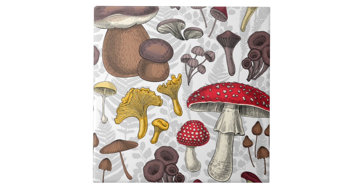 Wild mushrooms ceramic tile | Zazzle