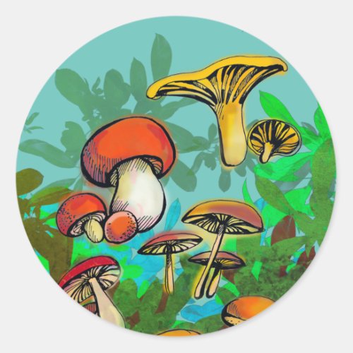 Wild mushrooms  classic round sticker