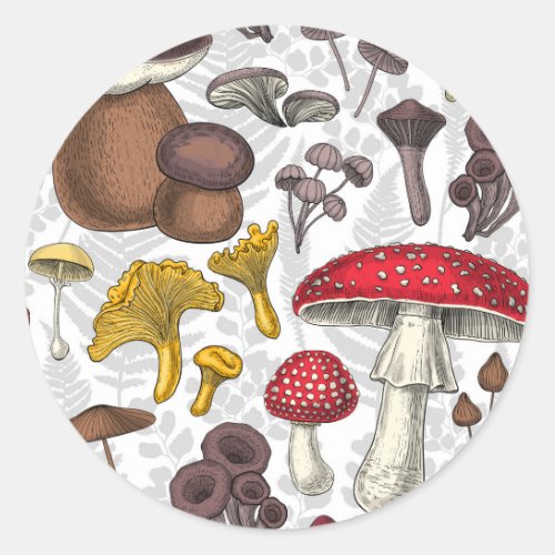 Wild mushrooms classic round sticker