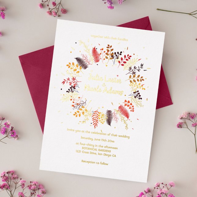 Wild Mushrooms Forest Flower Fern Foliage Wedding Foil Invitation (Creator Uploaded)