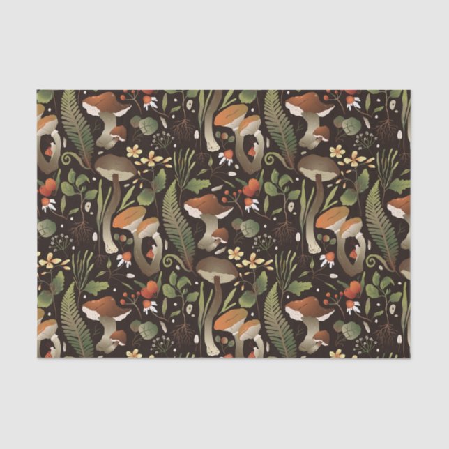 Wild Mushrooms, Forest Plants and Berries  Tissue Paper (Front)