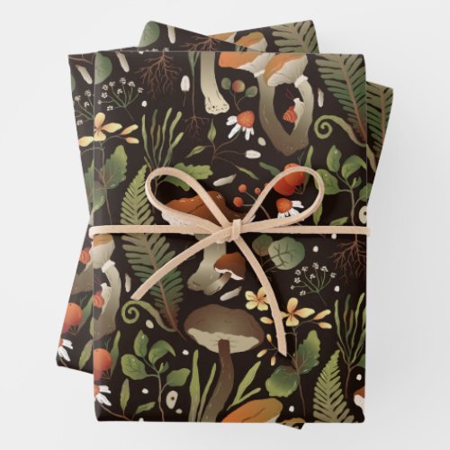 Wild Mushrooms Forest Plants and Berries  Wrapping Paper Sheets