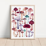 Wild mushrooms illustration watercolor  poster<br><div class="desc">Colorful elegant hand painted mushroom illustration</div>