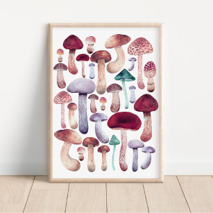 Wild mushrooms illustration watercolor  poster