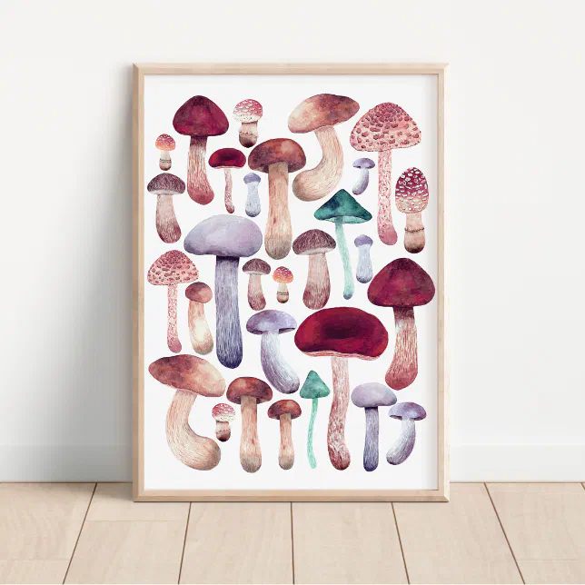 Wild mushrooms illustration watercolor poster | Zazzle
