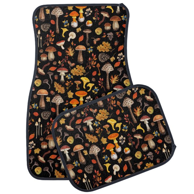 Wild mushrooms on black car floor mat (Set)