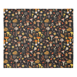 Wild mushrooms on black duvet cover
