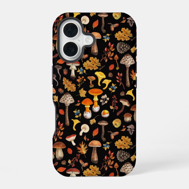 Wild mushrooms on black iPhone case (Back)