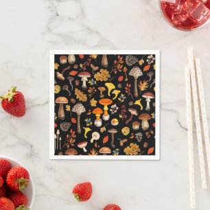 Wild mushrooms on black napkins