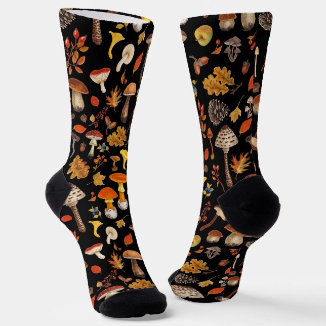 Wild mushrooms on black socks (Angled)