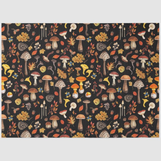 Wild mushrooms on black tissue paper (Front)