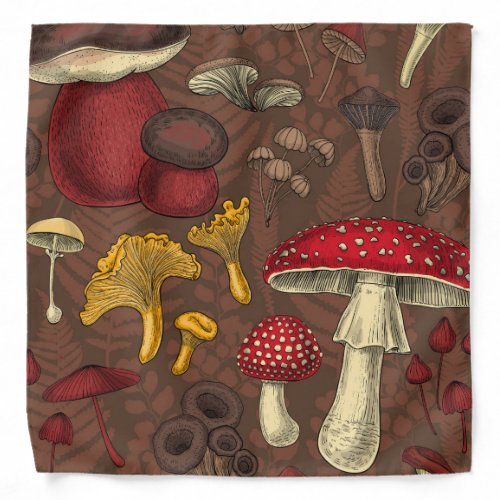 Wild mushrooms on brown bandana