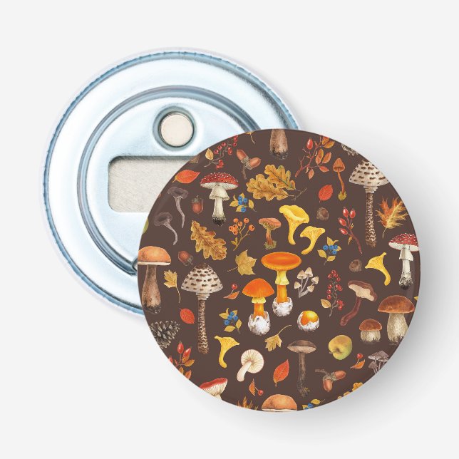 Wild mushrooms on brown bottle opener (Front)
