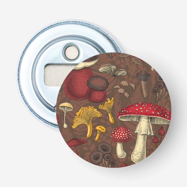 Wild mushrooms on brown bottle opener (Front)