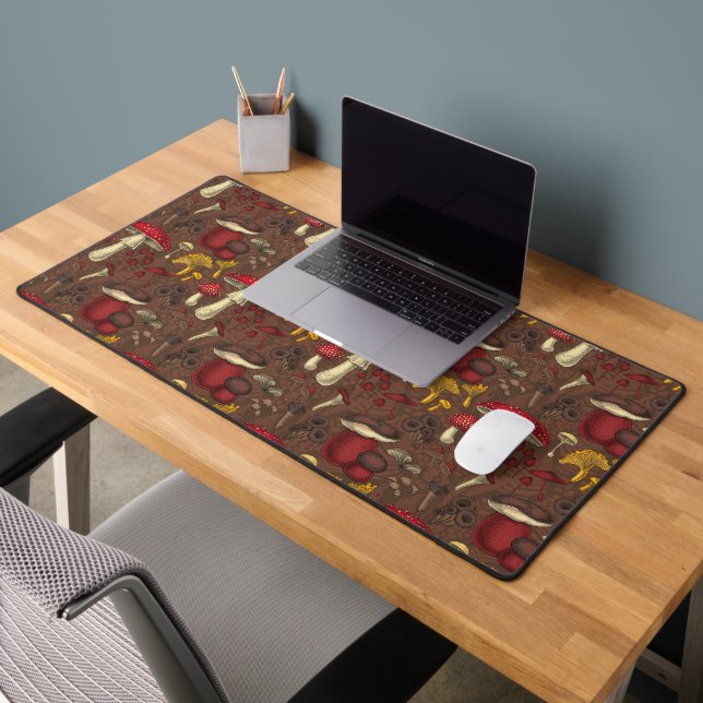 Wild mushrooms on brown desk mat (Office 2)