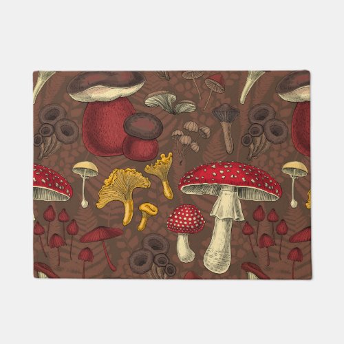 Wild mushrooms on brown doormat