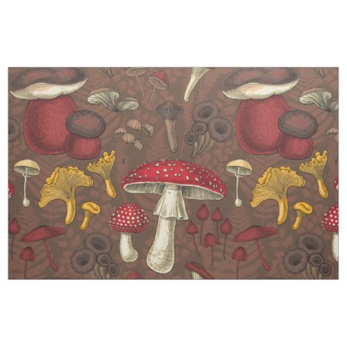 Wild mushrooms on brown fabric