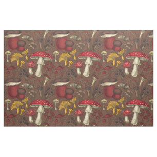 Wild mushrooms on brown fabric