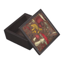 Wild mushrooms on brown gift box