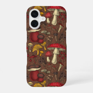 Wild mushrooms on brown iPhone 16 case
