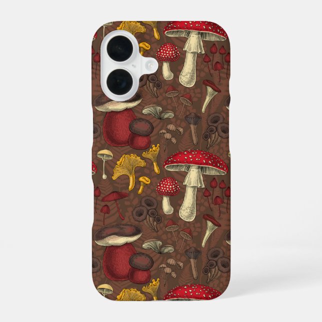 Wild mushrooms on brown iPhone case (Back)