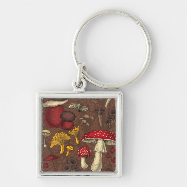 Wild mushrooms on brown keychain (Front)