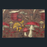 Wild mushrooms on brown kitchen towel<br><div class="desc">Hand drawn vector pattern with various wild mushrooms</div>