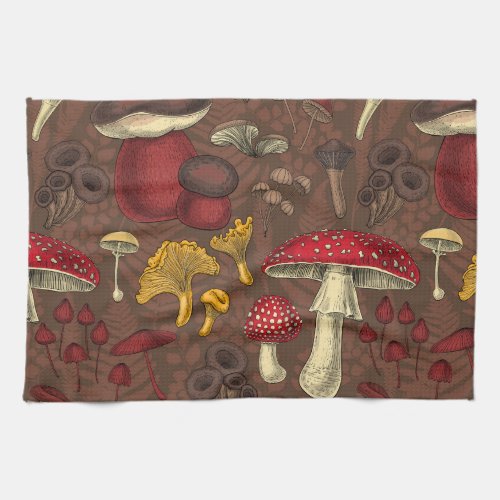 Wild mushrooms on brown kitchen towel