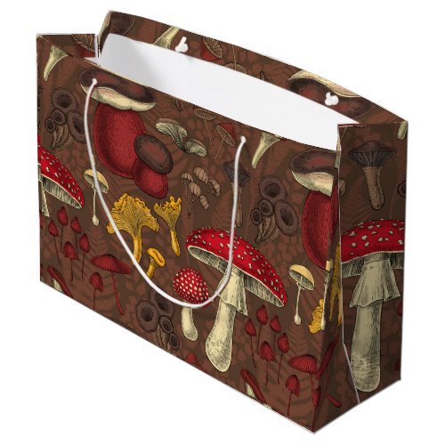 Wild mushrooms on brown large gift bag