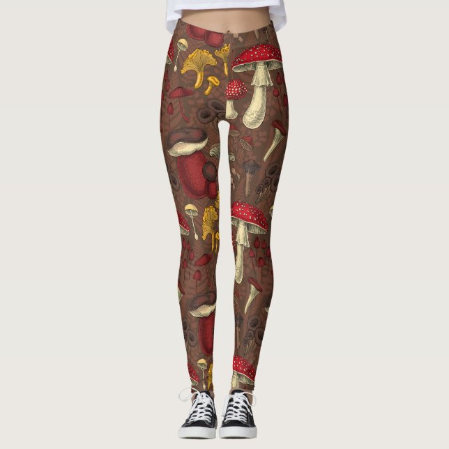 Wild mushrooms on brown leggings (Front)