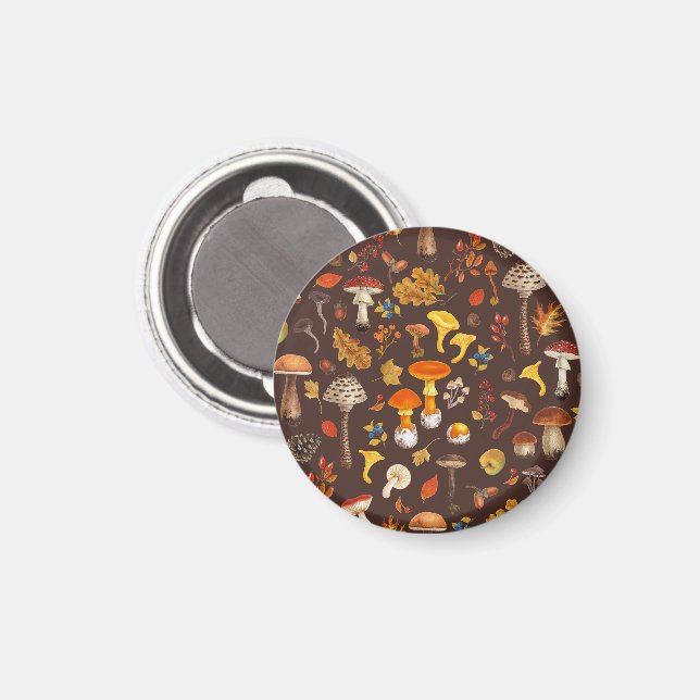 Wild mushrooms on brown magnet (Front/Back)