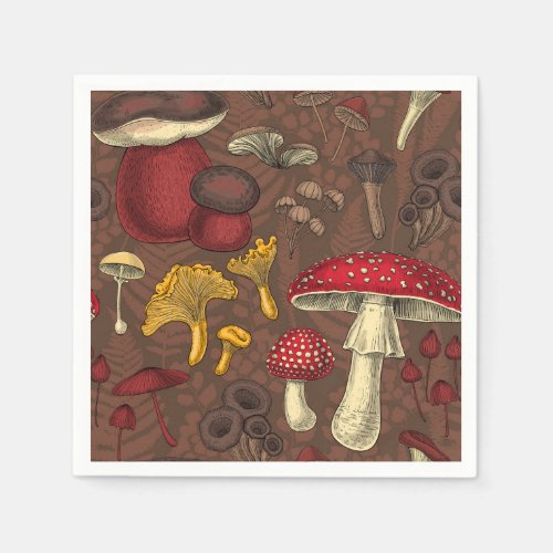 Wild mushrooms on brown napkins