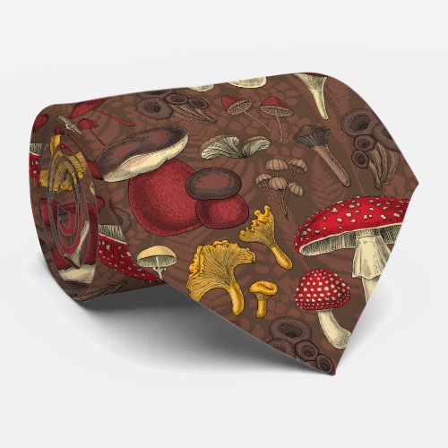 Wild mushrooms on brown neck tie