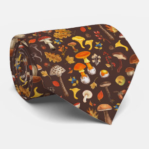 Wild mushrooms on brown neck tie