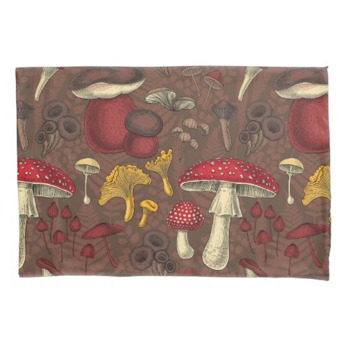 Wild mushrooms on brown pillow case