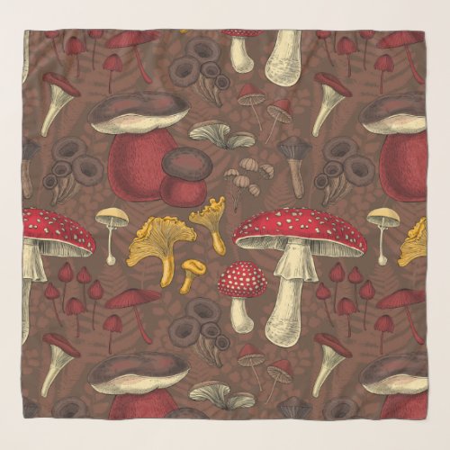 Wild mushrooms on brown scarf
