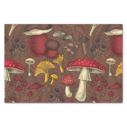 Wild mushrooms on brown tissue paper