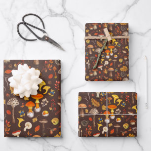 Wild mushrooms on brown wrapping paper sheets