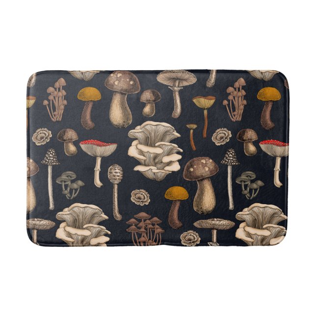 Wild Mushrooms  on graphite black Bath Mat (Front)