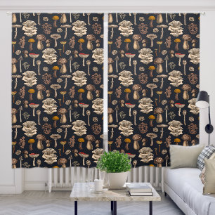 Wild Mushrooms  on graphite black Blackout Curtains