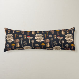 Wild Mushrooms on graphite black Body Pillow
