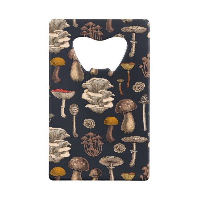 Wild Mushrooms  on graphite black Credit Card Bottle Opener (Front)