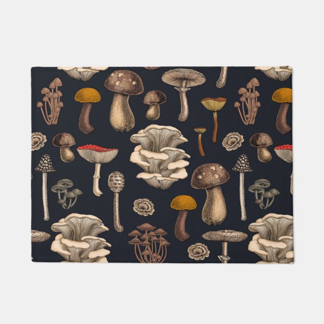 Wild Mushrooms  on graphite black Doormat (Front)