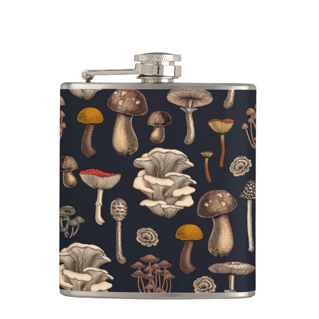 Wild Mushrooms  on graphite black Flask (Front)