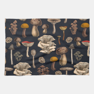 Wild Mushrooms  on graphite black Kitchen Towel