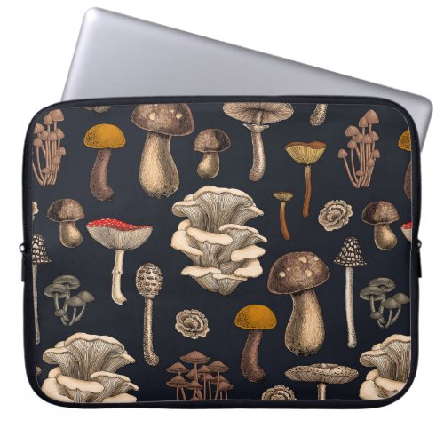 Wild Mushrooms  on graphite black Laptop Sleeve